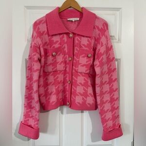 Pink Houndstooth Cardigan